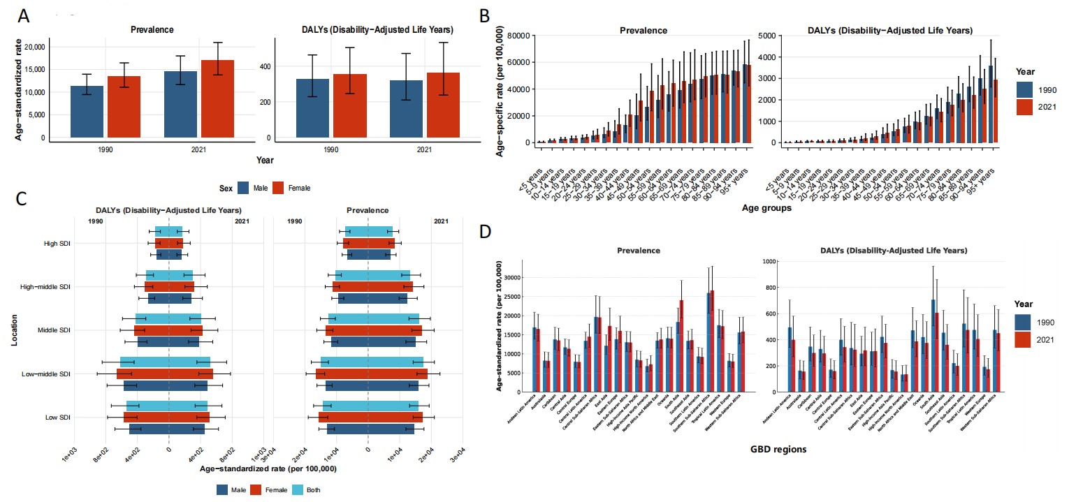 Figure 2 Sub-group analysis of the global burden of blindness and vision loss, 1990 vs 2021
